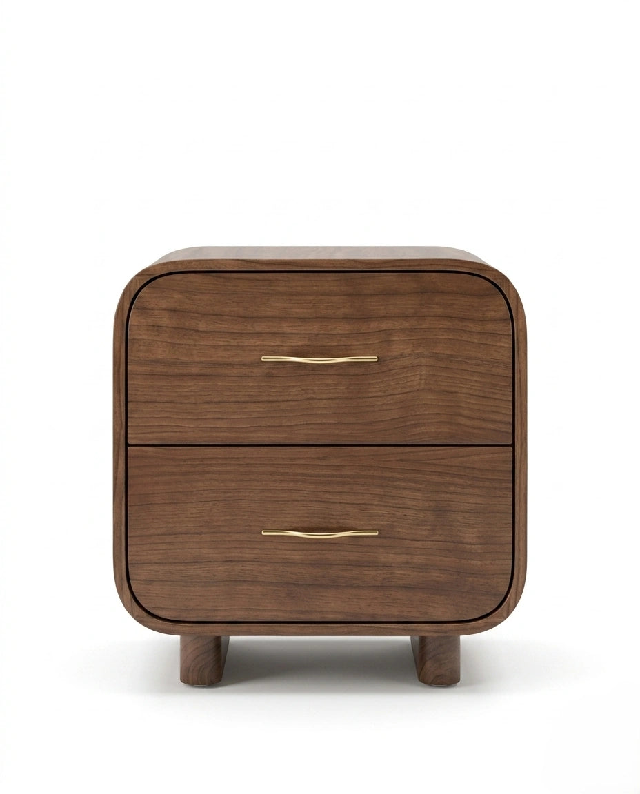 Organic Modern Walnut Nightstand with Brass Pulls Arris Concepts