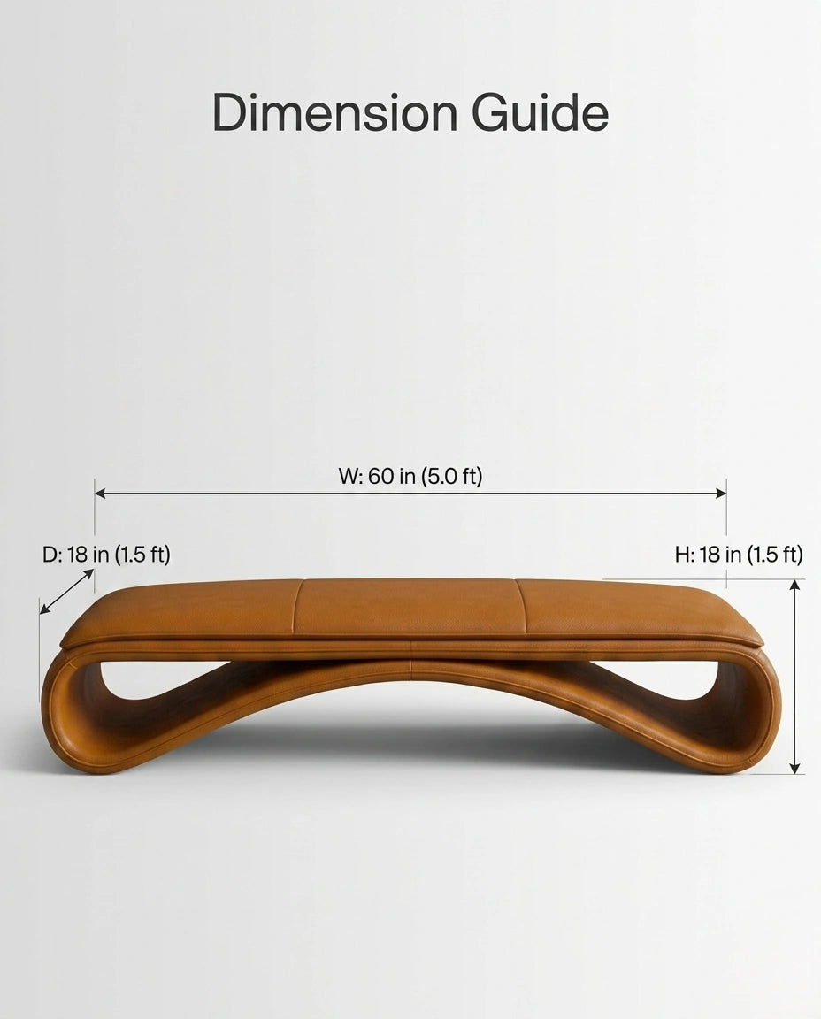 Sculptural Wave Cognac Leather Bed Bench Arris Concepts