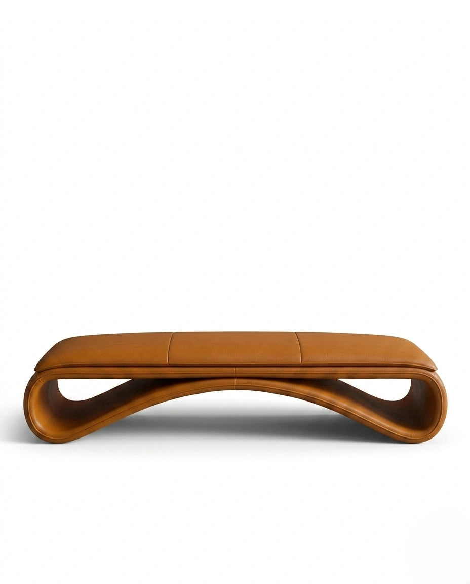 Sculptural Wave Cognac Leather Bed Bench Arris Concepts