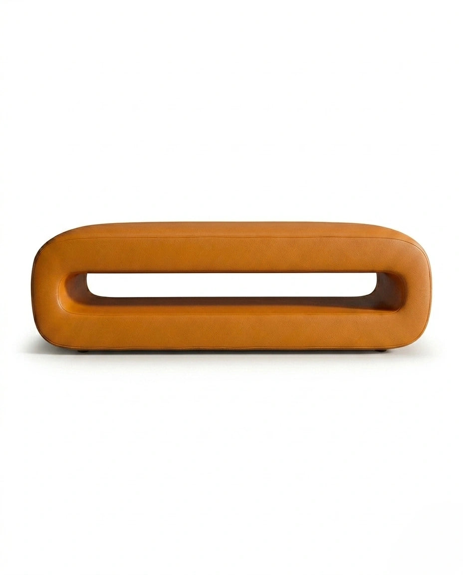 Sculptural Hollow Cognac Leather Bed Bench Arris Concepts