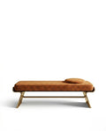 Architectural Cognac Leather & Brass Bed Bench Arris Concepts