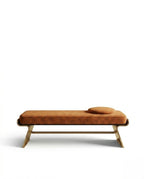 Architectural Cognac Leather & Brass Bed Bench Arris Concepts
