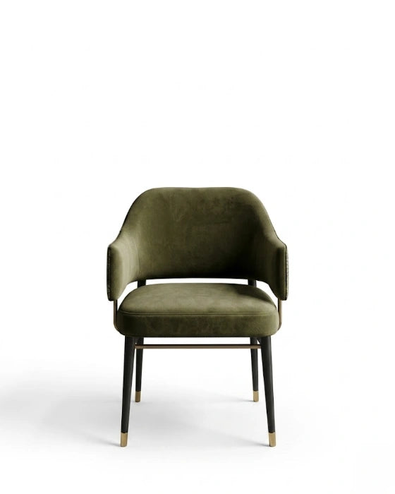 Textured Olive Velvet Dining Chair with Brass Accents Arris Concepts
