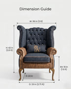 Heritage Tufted Navy & Leather Wingback Chair Arris Concepts