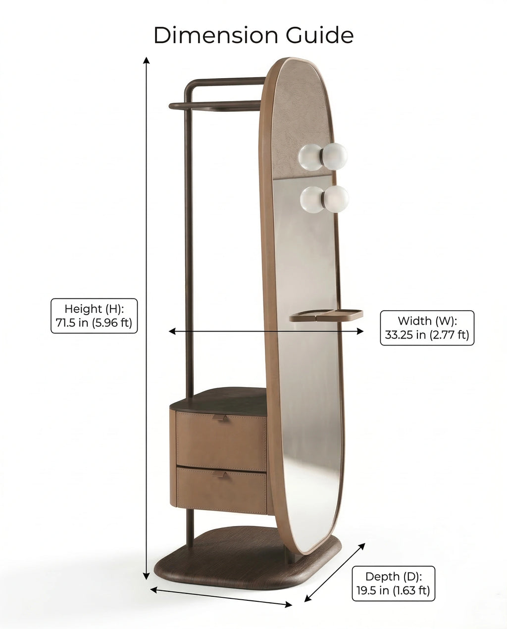 Beautiful premium dressing mirror with valet stand crafted by Arris Concepts Luxury