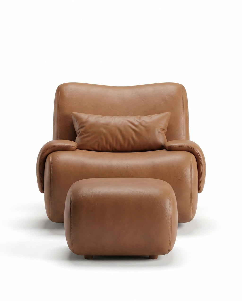 Soft Modern Cognac Leather Lounge Chair & Ottoman Arris Concepts
