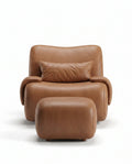 Soft Modern Cognac Leather Lounge Chair & Ottoman Arris Concepts