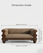 Heritage Carved Wood & Houndstooth Rolled Arm Sofa Arris Concepts