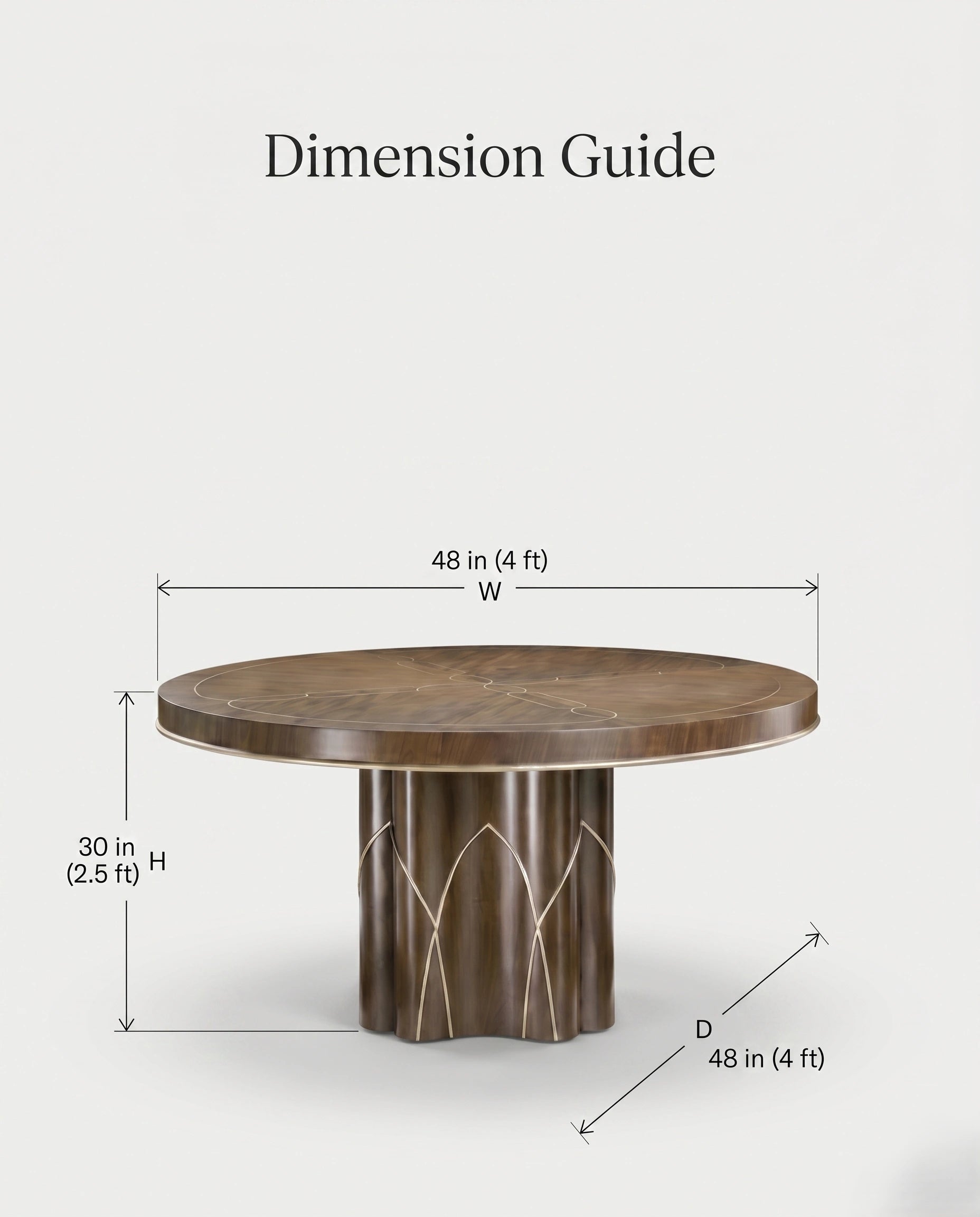 Architectural Walnut & Brass Inlay Round Dining Table Arris Concepts