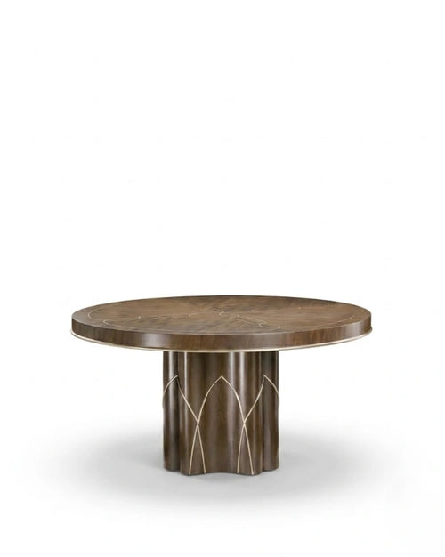 Architectural Walnut & Brass Inlay Round Dining Table Arris Concepts