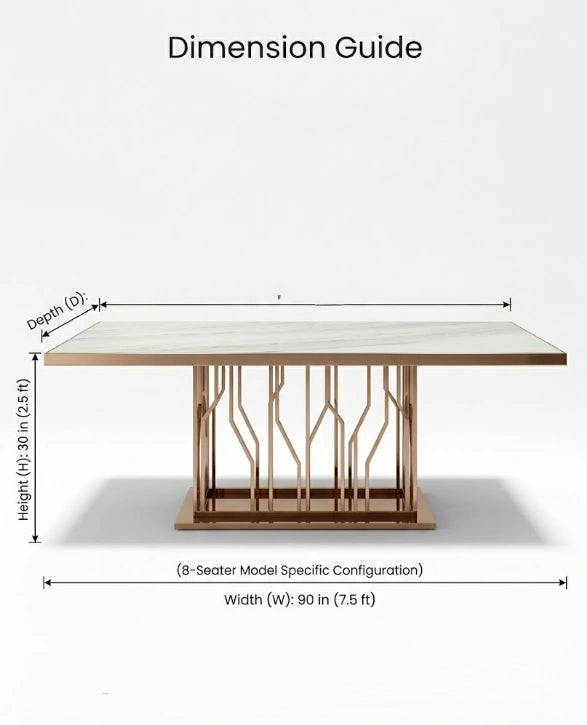 Geometric Rose Gold & Marble 8-Seater Dining Table Arris Concepts