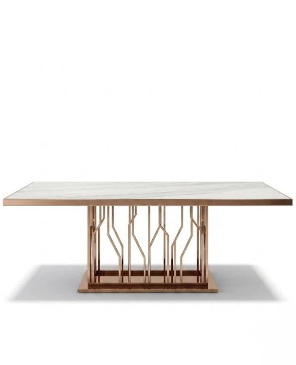 Geometric Rose Gold & Marble 8-Seater Dining Table Arris Concepts