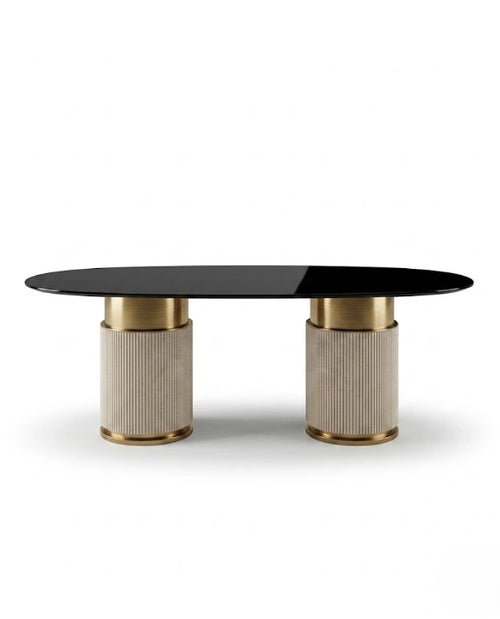 Architectural Fluted Dual-Pedestal 10-Seater Oval Dining Table Arris Concepts