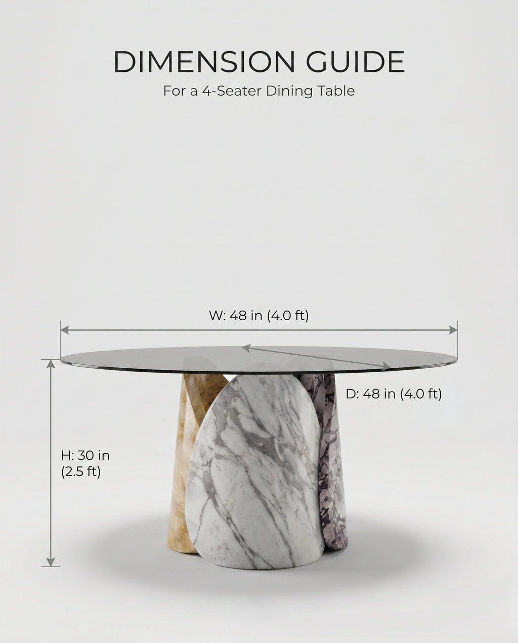 Sculptural Mixed Marble & Glass Round Dining Table Arris Concepts