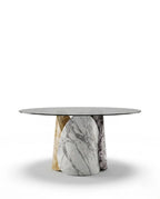Sculptural Mixed Marble & Glass Round Dining Table Arris Concepts
