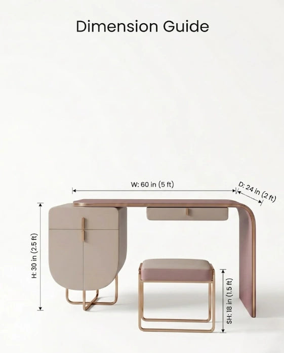 Modern Asymmetrical Pink & Taupe Dressing Table Set Arris Concepts