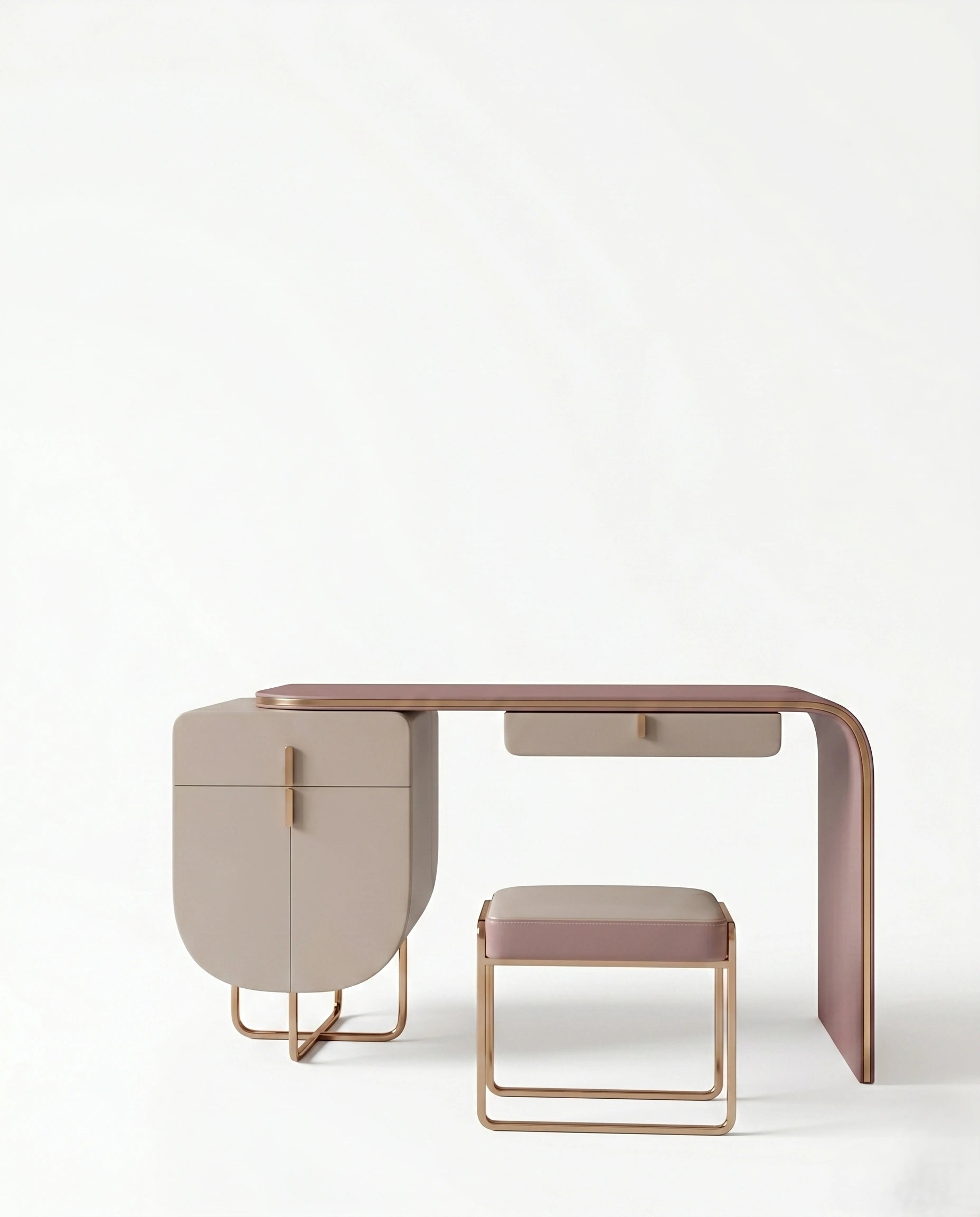 Modern Asymmetrical Pink & Taupe Dressing Table Set Arris Concepts