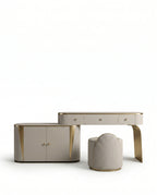 Art Deco Stepped Cream & Gold Dressing Table Set Arris Concepts