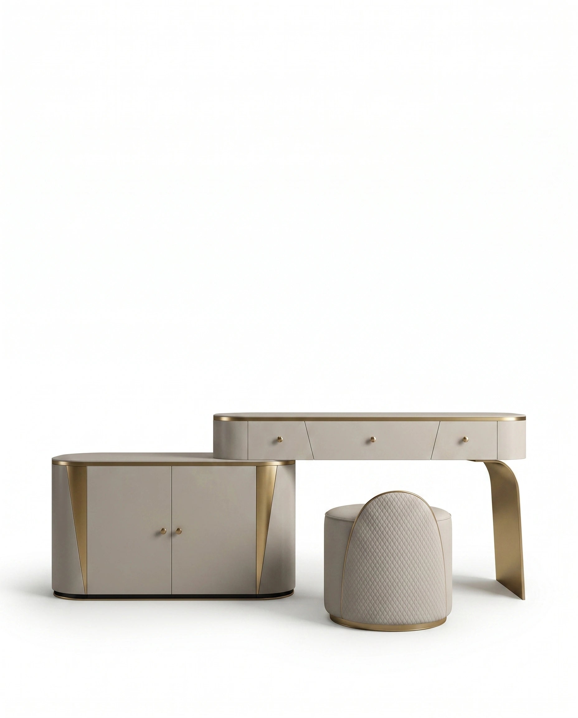 Art Deco Stepped Cream & Gold Dressing Table Set Arris Concepts