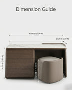 Modern Walnut & Marble Asymmetrical Dressing Table Set Arris Concepts