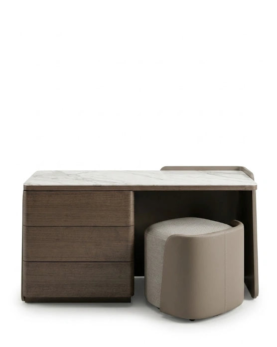 Modern Walnut & Marble Asymmetrical Dressing Table Set Arris Concepts