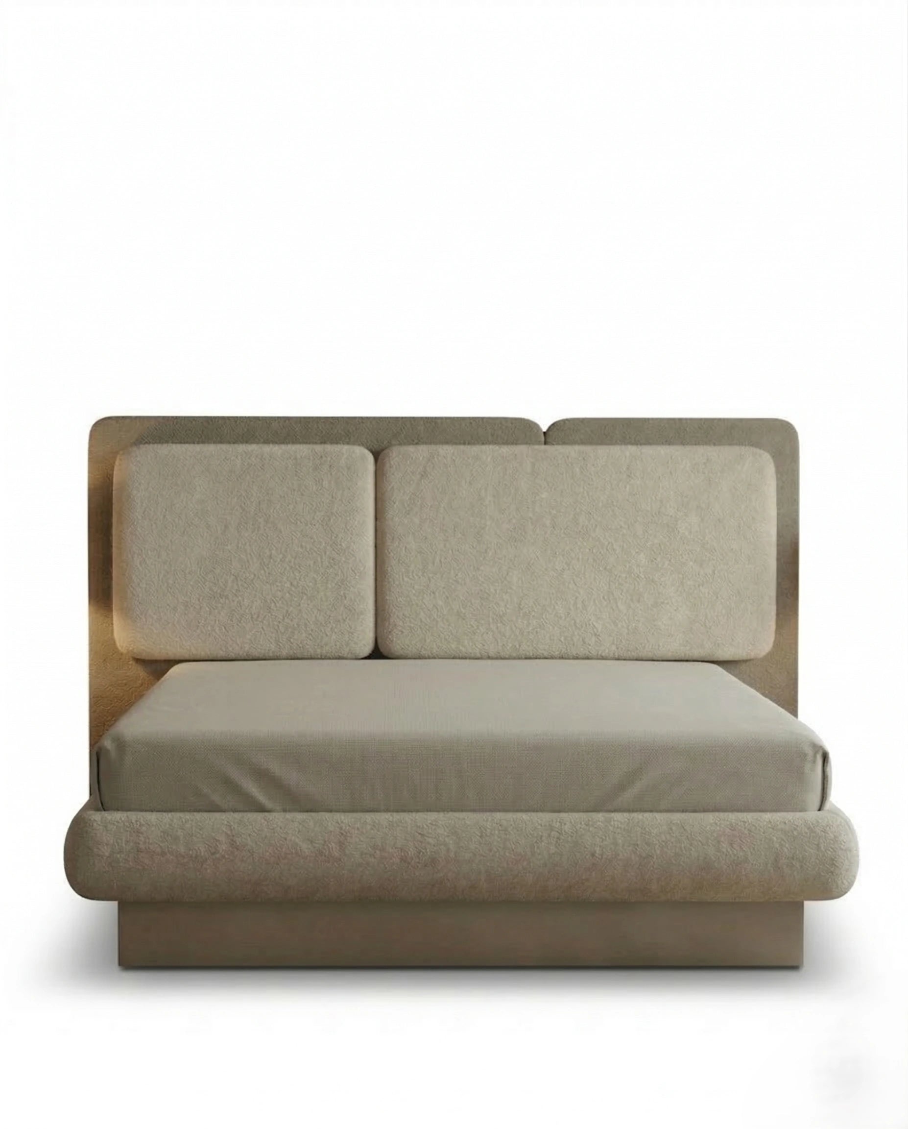 Beautiful premium boucle platform king bed crafted by Arris Concepts Luxury Pvt. Ltd.