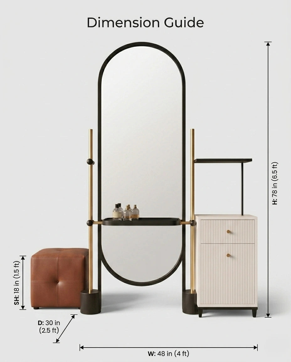 Architectural Freestanding Capsule Mirror Vanity Set Arris Concepts