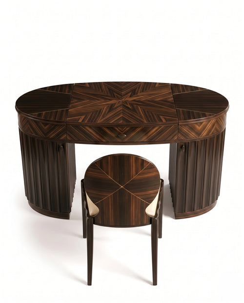 Art Deco Sunburst Wood Flip-Top Dressing Table Set Arris Concepts