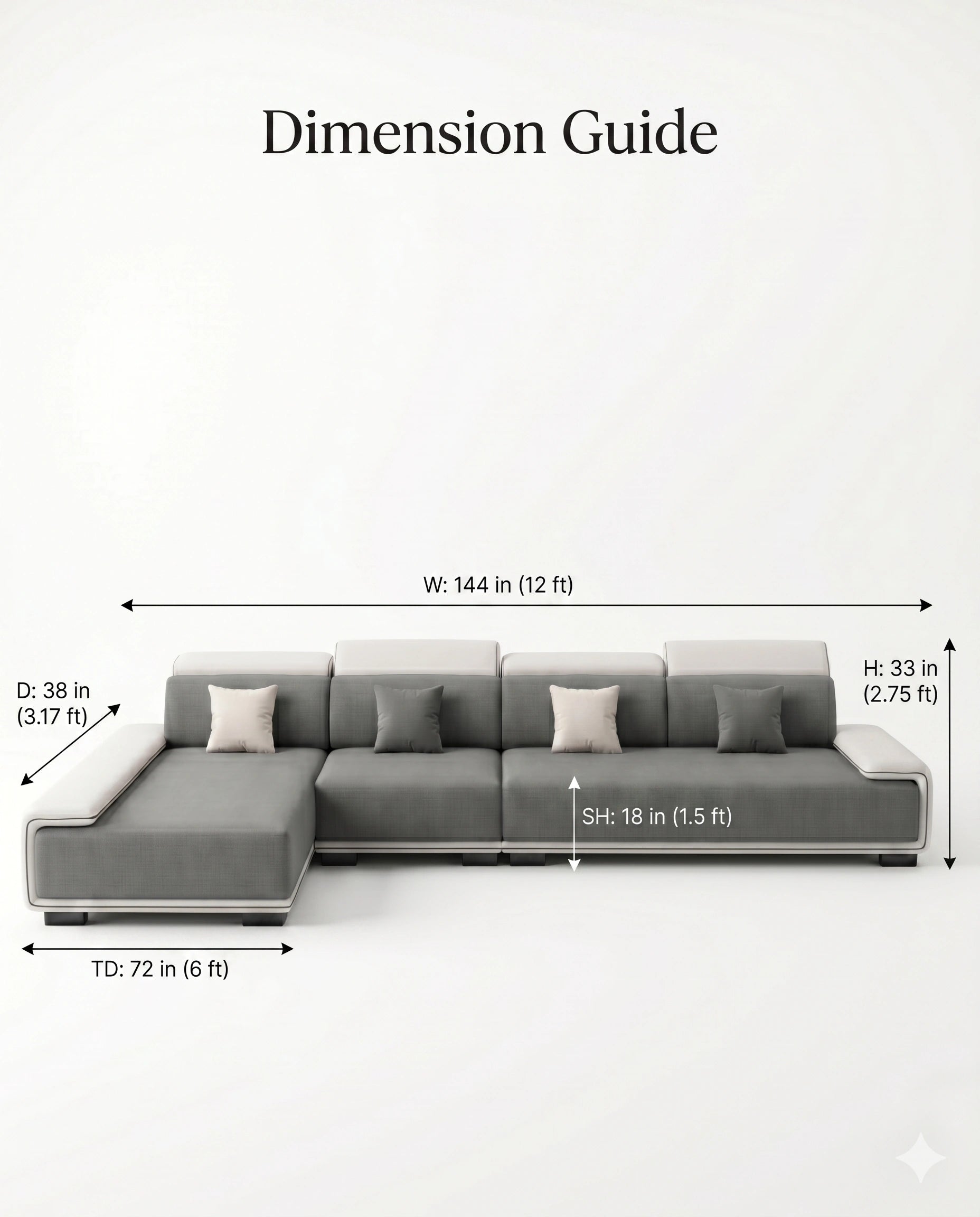 Modern Two-Tone Grey & White Sectional Sofa with Chaise Arris Concepts