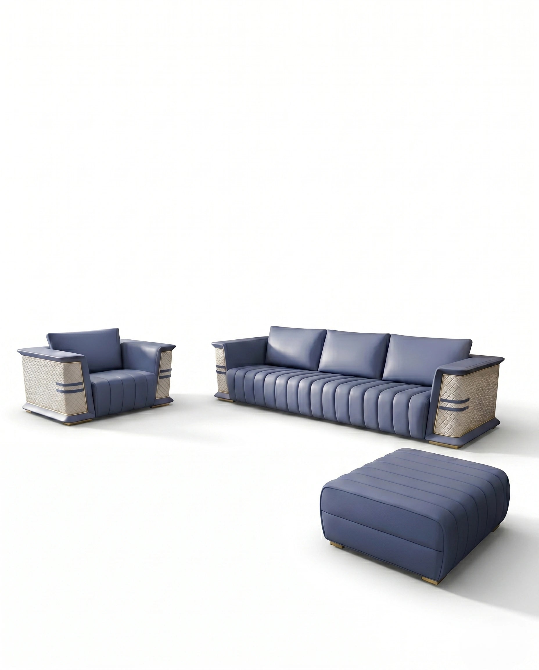 Art Deco Navy & Quilted Cream 3-Piece Sofa Set Arris Concepts
