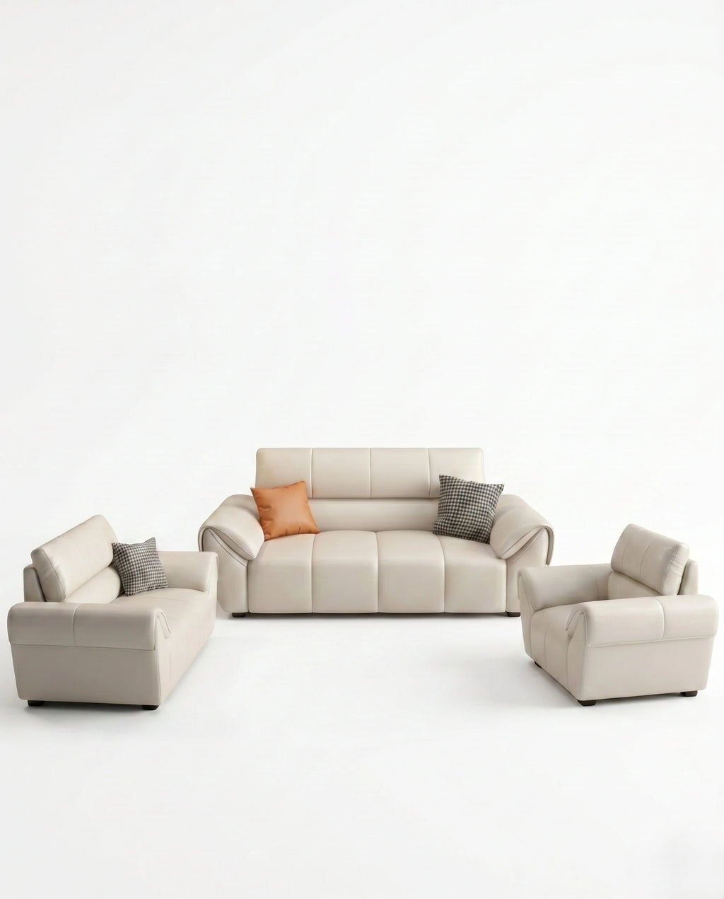 Contemporary Cream Leather 3-Piece Sofa Set Arris Concepts