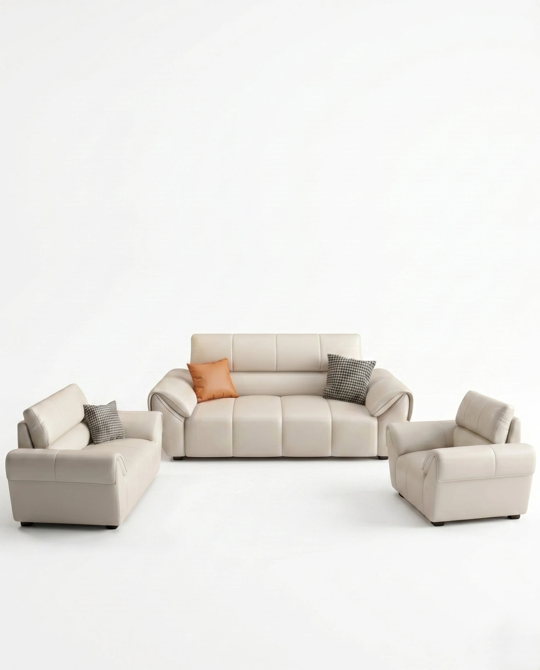 Contemporary Cream Leather 3-Piece Sofa Set Arris Concepts
