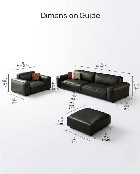 Modern Minimalist Black Leather 3-Piece Lounge Set Arris Concepts