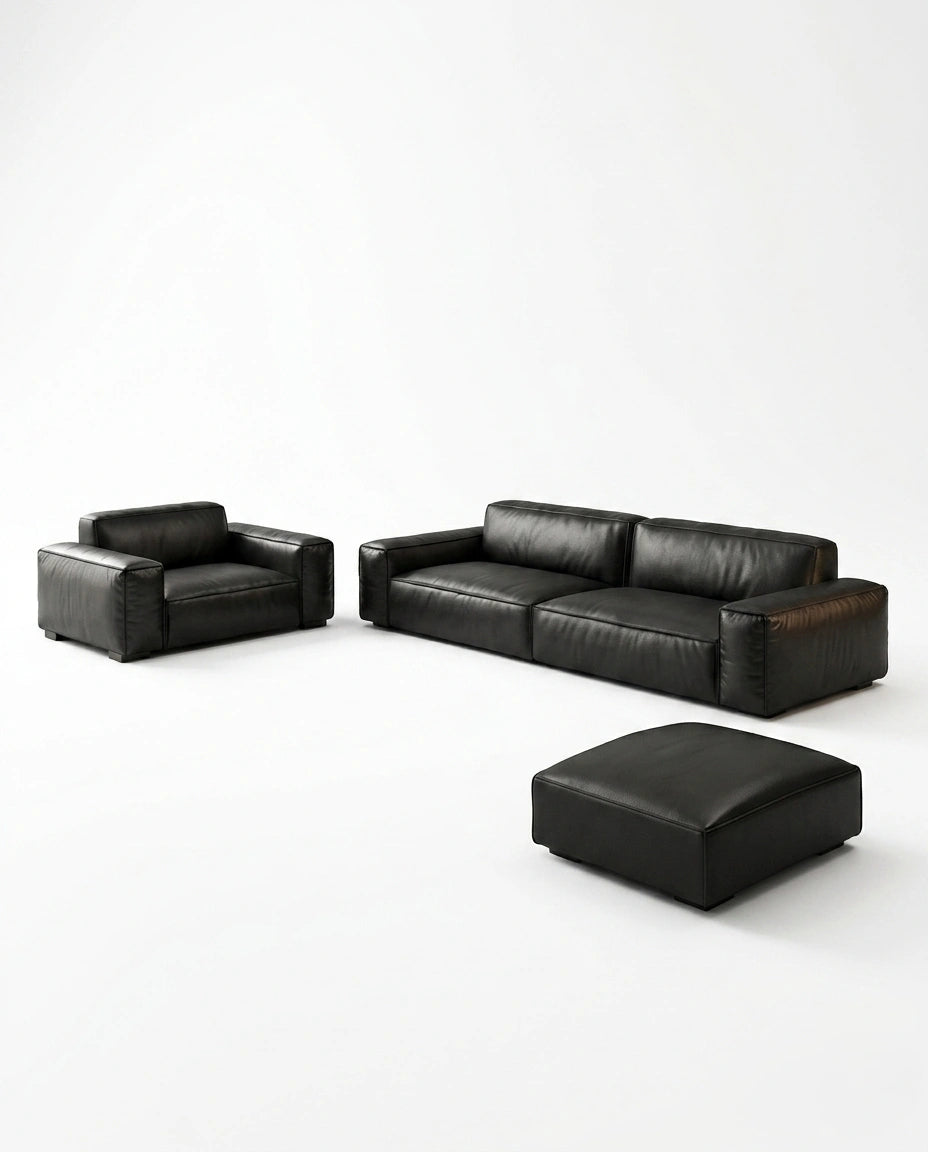 Modern Minimalist Black Leather 3-Piece Lounge Set Arris Concepts
