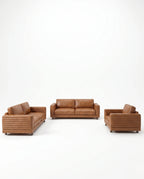 Modern Cognac Leather Ribbed 3-Piece Sofa Set Arris Concepts