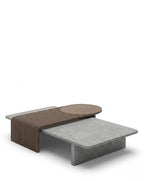 Modern Slatted Walnut & Concrete Asymmetrical Center Table Arris Concepts