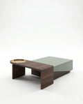 Modern Color-Blocked Walnut & Sage Center Table Arris Concepts