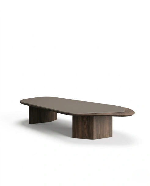 Organic Layered Wood & Taupe Asymmetrical Center Table Arris Concepts