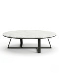 Architectural Round White Marble & Black Metal Center Table Arris Concepts