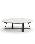 Architectural Round White Marble & Black Metal Center Table Arris Concepts