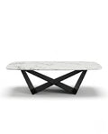Sculptural X-Base White Marble Center Table Arris Concepts