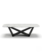 Sculptural X-Base White Marble Center Table Arris Concepts