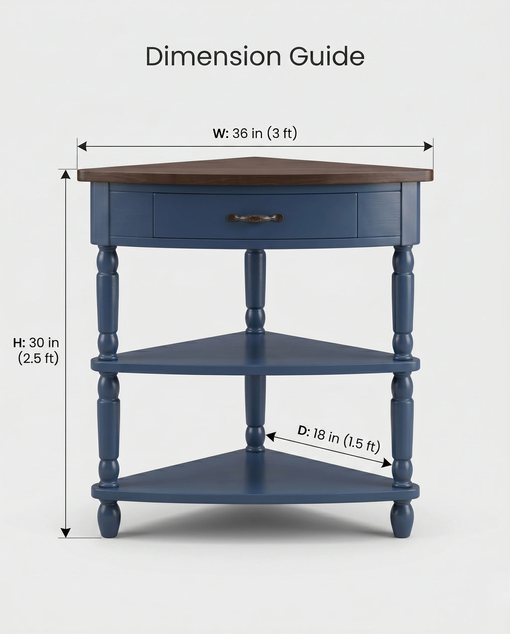 Classic Two-Tone Navy Blue Corner Side Table Arris Concepts