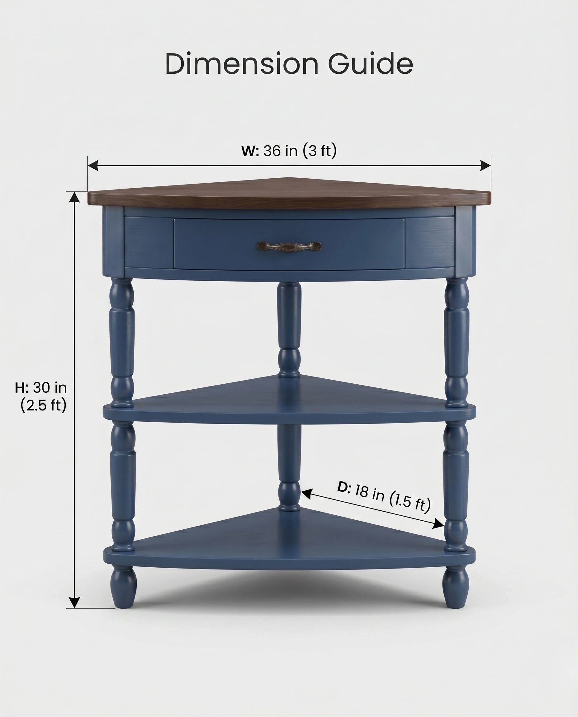 Classic Two-Tone Navy Blue Corner Side Table Arris Concepts