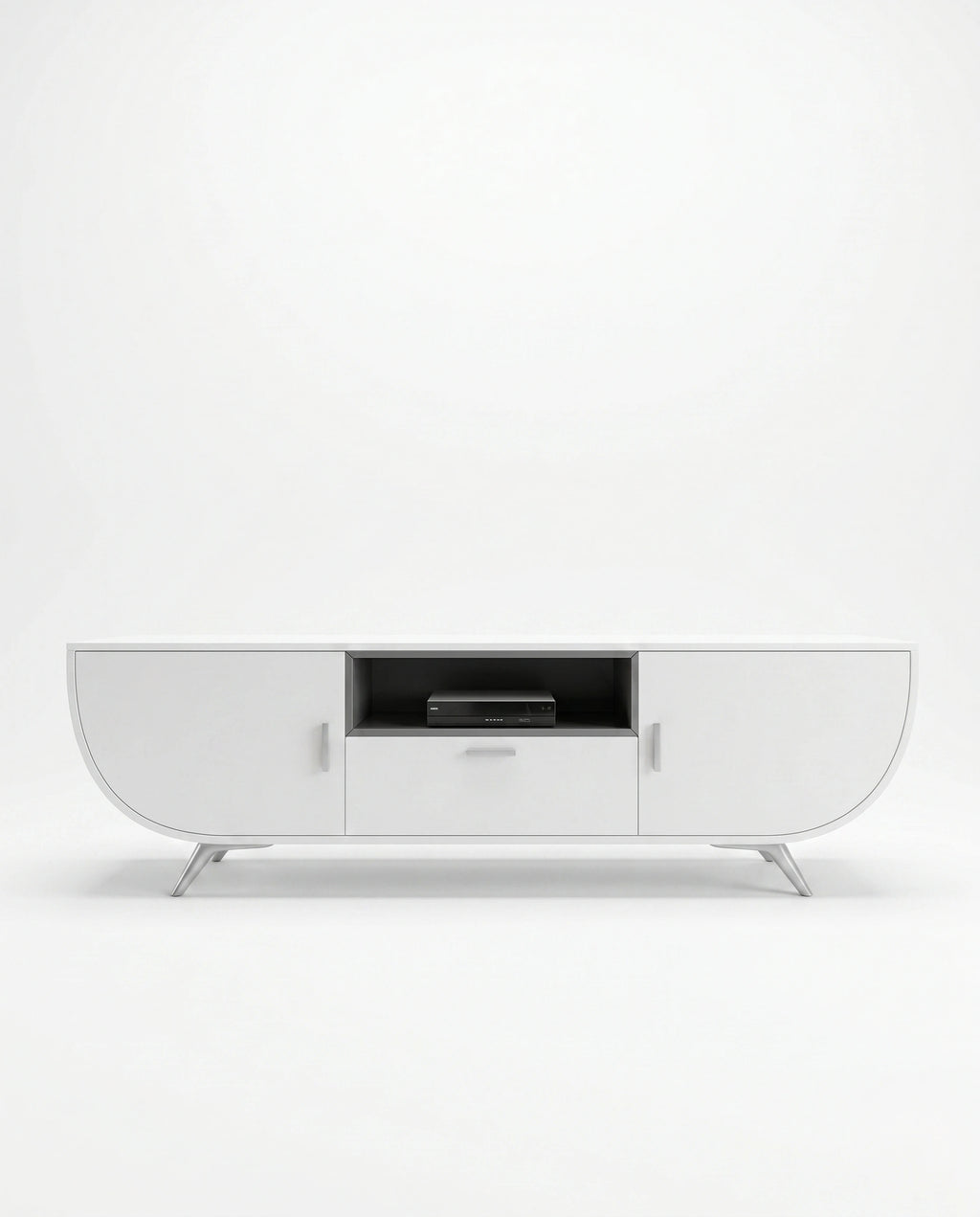 Modern Curved White Capsule TV Ledge & Media Console Arris Concepts