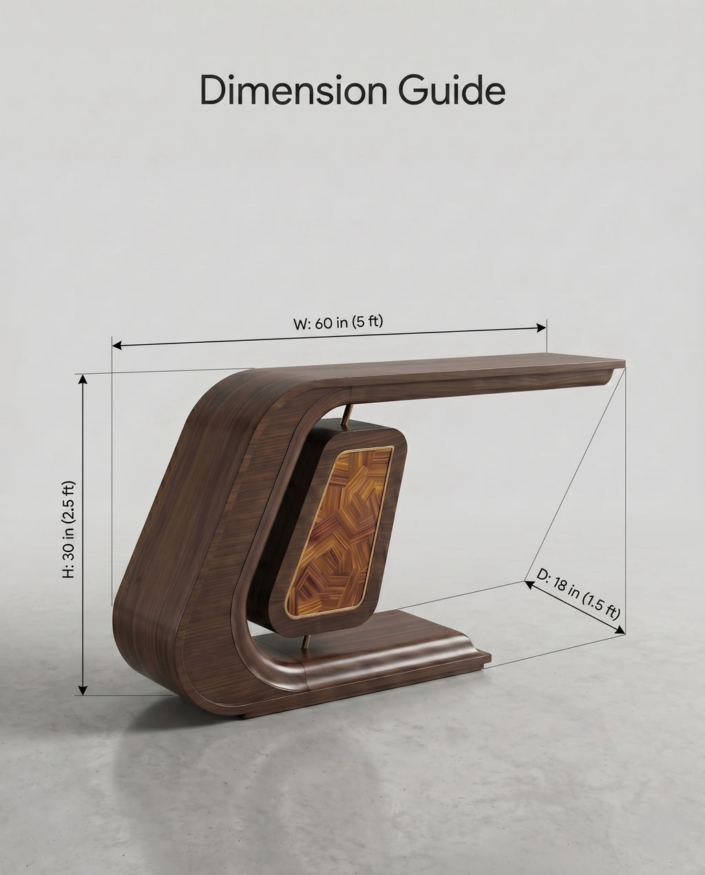 Sculptural Bentwood & Marquetry Asymmetrical Console Table Arris Concepts