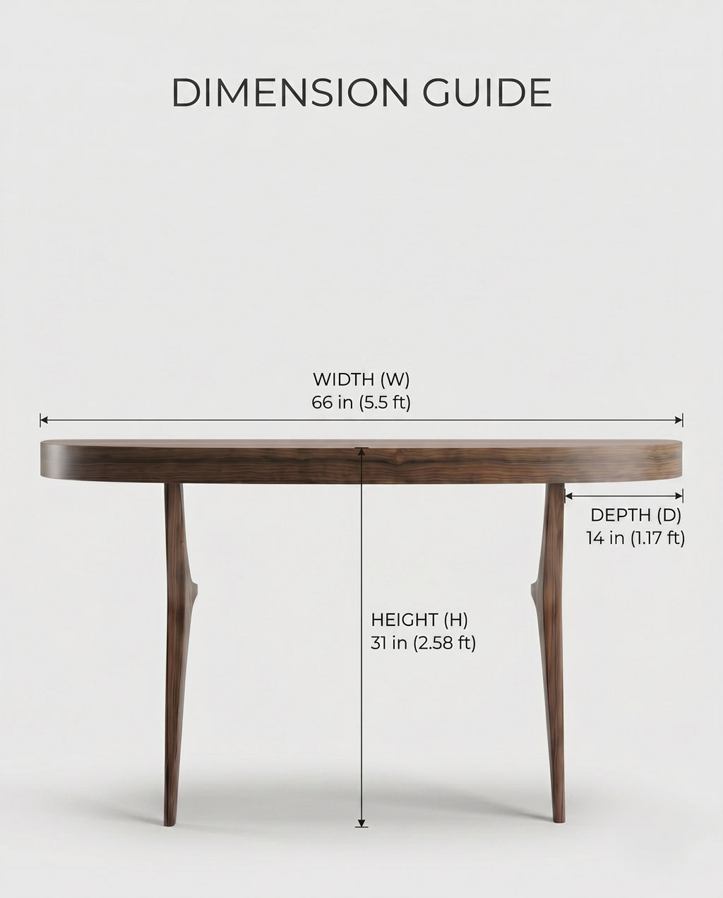 Organic Walnut Minimalist Pill-Shaped Console Table Arris Concepts