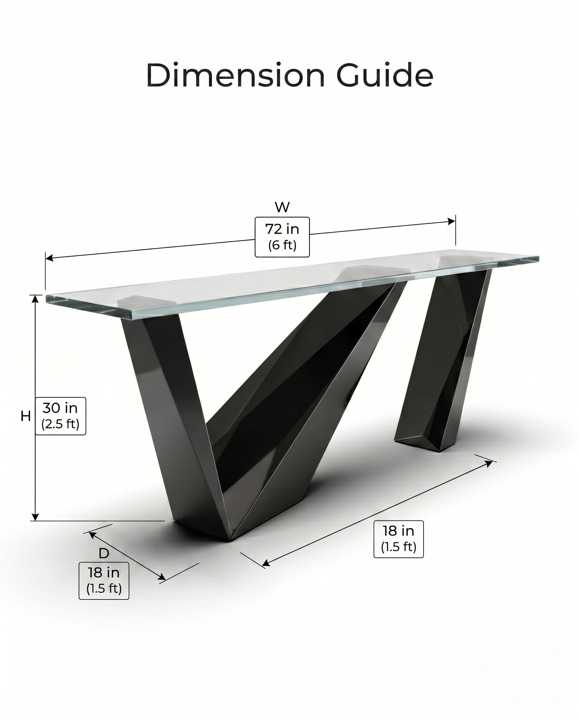 Sculptural Geometric High-Gloss Black & Glass Console Table Arris Concepts