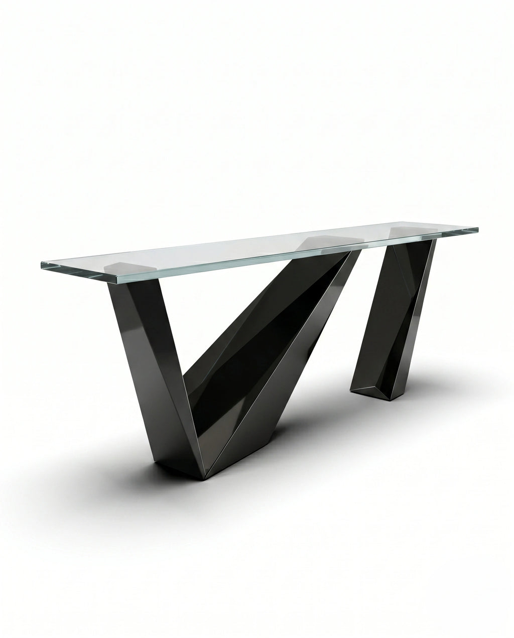 Sculptural Geometric High-Gloss Black & Glass Console Table Arris Concepts