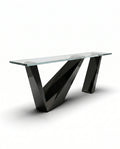 Sculptural Geometric High-Gloss Black & Glass Console Table Arris Concepts